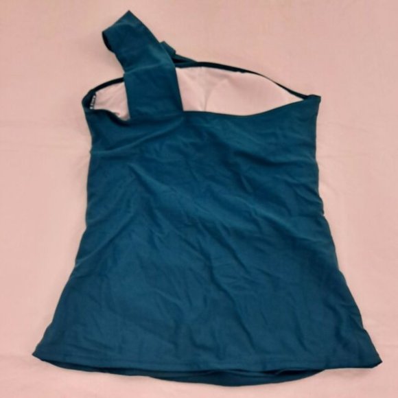 Tankini Bikini One Shoulder Asymmetrical Swimsuit Bathing Suit Swim Teal M - Picture 9 of 12